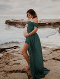 Maternity Off Shoulder Chiffon Gown Photography Lace Split Front Maxi Dress for Photoshoot Dress Baby Shower Pregnancy Dress