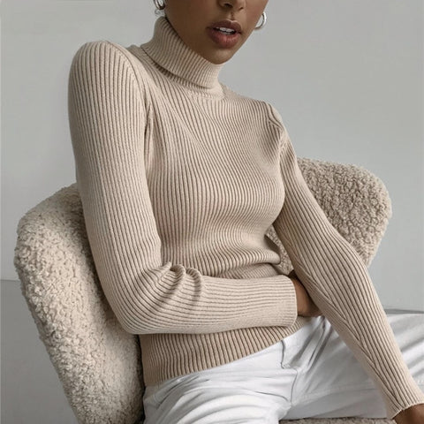 2021 Basic Turtleneck Women Sweaters Autumn Winter Tops Slim Ladies Casual Long Sleeve Pullover Knitted Sweater Jumper Soft Warm