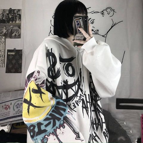 Gothic Cartoon Hip Hop Hoodies Women Japanese Funny Punk Oversize Hooded Sweatshirts Autumn Long Sleeve Female Hoodie Tops