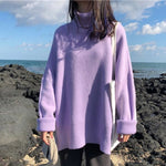 Women&#39;s Turtleneck Long Sleeve Sweater Knitted Green Casual Female 2021 Autumn Winter Jumper Elegant Ladies Pullover Sweaters