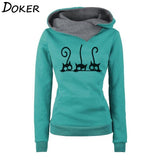 Hoodies Women Autumn Winter Fashion Cat Prined Long Sleeve Oversized Pullovers Sweatshirt Vintage Warm Hooded Tops Ropa Mujer