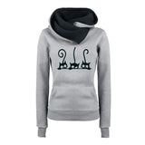 Hoodies Women Autumn Winter Fashion Cat Prined Long Sleeve Oversized Pullovers Sweatshirt Vintage Warm Hooded Tops Ropa Mujer
