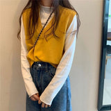 Sweater Vest Women Solid Autumn Winter All-match Leisure Outerwear Knitted V-Neck Sleeveless Female Elegant Chic Simple Harajuku