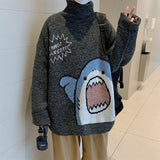 ZAZOMDE Men Turtlenecks Shark Sweater Men 2020 Winter Patchwor Harajuku Korean Style High Neck Oversized Grey Turtleneck For Men