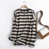 Withered 2021 SS England Street Vinatge Striped O-neck Cotton boyfriend Oversize Loose Hoodies Women Sweatshirt Pullovers Tops