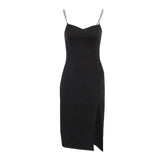 Beyouare Elegant Women's Dresses Chain Strapless Sleeveless Solid Basic Split Knee-Length Bodycon 2021 Summer Sexy Young Style
