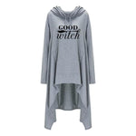 Women hoodies Long Irregular bad witch Tops Kawaii Femmes Sweatshirts Pattern Funny Cotton Cropped Oversize Hoodies dress