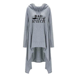 Women hoodies Long Irregular bad witch Tops Kawaii Femmes Sweatshirts Pattern Funny Cotton Cropped Oversize Hoodies dress