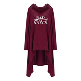 Women hoodies Long Irregular bad witch Tops Kawaii Femmes Sweatshirts Pattern Funny Cotton Cropped Oversize Hoodies dress