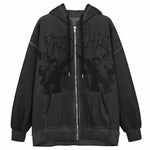 Vintage Angel Print Oversized Hoodies Female Zip Up Long Sleeve Women's Sweatshirt Y2K Aesthetic Autumn Gothic Grunge Streetwear