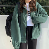 Women Plus Fleece Hoodies Autumn Streetwear Zip-up Oversize Sweatshirt Jacket Trendy Solid Pocket Turn-down Collar Women Outwear