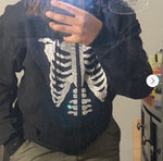 Y2K Rhinestone Skeleton Zip Up Oversized Sweatshirts 2021 Summer Goth Hoodies Women Grunge Hooded Jacket Streetwear Retro Clothe