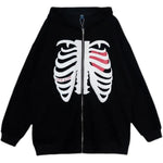 Y2K Rhinestone Skeleton Zip Up Oversized Sweatshirts 2021 Summer Goth Hoodies Women Grunge Hooded Jacket Streetwear Retro Clothe