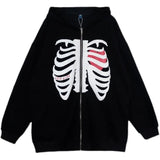 Y2K Rhinestone Skeleton Zip Up Oversized Sweatshirts 2021 Summer Goth Hoodies Women Grunge Hooded Jacket Streetwear Retro Clothe