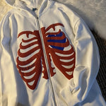 Y2K Rhinestone Skeleton Zip Up Oversized Sweatshirts 2021 Summer Goth Hoodies Women Grunge Hooded Jacket Streetwear Retro Clothe