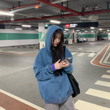Brown Zip Up Hooded Sweatshirts Women 2021 Vintage Pockets Oversized Jacket Coat Autumn Female Y2K Aesthetic Long Sleeve Hoodie
