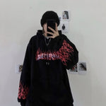 Y2K Streetwear Flame Print Hoodies Women Autumn Harajuku Oversized Hooded Sweatshirts Couple Korean Loose Long Sleeve Pullovers