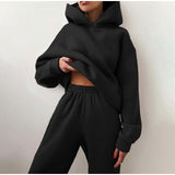 Women's Tracksuit Autumn Plus Fleece Sweatshirts Two Piece Set Casual Oversized Solid Female Sports Hoodie Suit Long Pant Sets