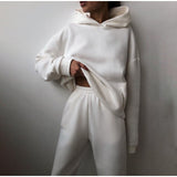 Women's Tracksuit Autumn Plus Fleece Sweatshirts Two Piece Set Casual Oversized Solid Female Sports Hoodie Suit Long Pant Sets