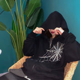 Y2K Rhinestone Hoodies Women Skeleton Gothic Black Zip Up Oversized Sweatshirt Punk Skull Harajuku Hooded Jacket Streetwear