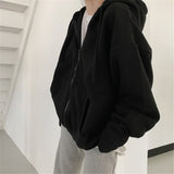 Y2K Rhinestone Hoodies Women Skeleton Gothic Black Zip Up Oversized Sweatshirt Punk Skull Harajuku Hooded Jacket Streetwear
