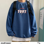 Privathinker Men Oversized Hoodies Warm Fleece Casual Sweatshirts Harajuku 1997 Printed Men Blue Hoodies Korean Women Pullovers