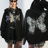 Y2k Harajuku Hoodies Women Autumn Winter Hip Hop Zipper Butterfly Aesthetic Hooded Sweatshirt Female Goth Punk Jacket Coat
