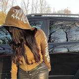 ANJAMANOR Letter Printed Zip Up Hoodie Streetwear Women Cyber Y2k Jackets Cardigan Gothic Punk Clothes Sweatshirts D85-DB45
