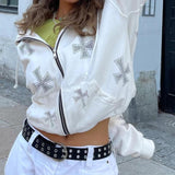 Y2K Fashion Rhinestone Hoodies Women Hip Hop Joggers Sweatshirt Korean Oversized Zipper Sport Coat Ladies Gothic Jacket Pullover
